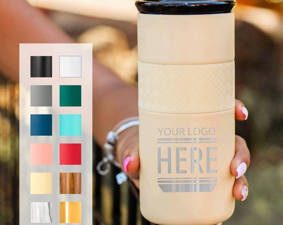 Custom Logo Tumbler, Customized Coffee Tumbler, 16 oz Hot and Cold Coffee Tumbler, Ceramic Lid, Stainless Steel Laser Engraved Tumbler