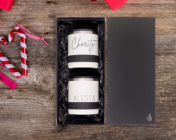 Secret Santa Gift Set Mix and Match Personalized 12oz Rocks Lowball Tumbler Monogram Initial Print | Customized Name Initials in Set