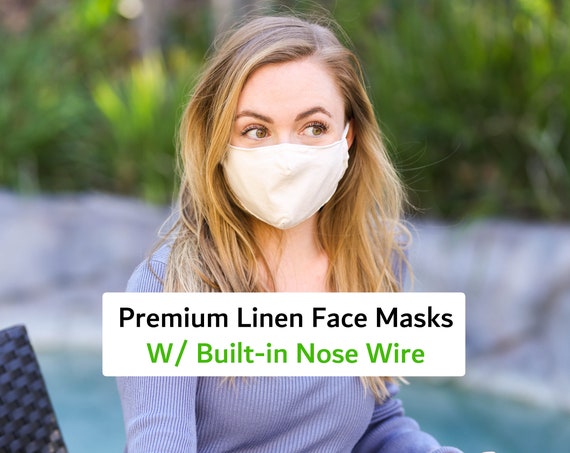 Nose Wire Mask For Adults, Anti-fog Masks, Made with Linen and Cotton 3 layers- Filter Pocket, Adjustable Ear Straps, Fashion Masks