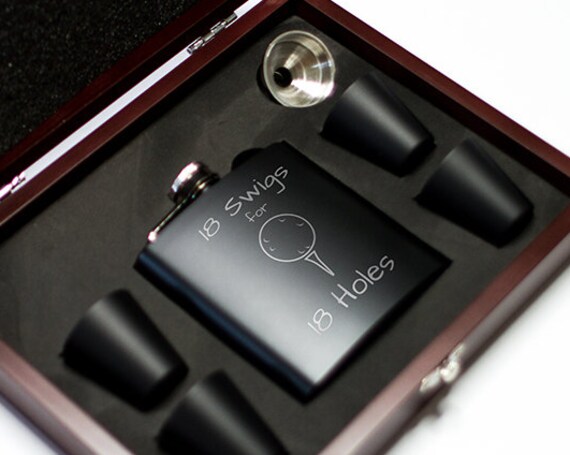 Golfer's Laser Engraved Flask in Rosewood Box | Golf Flask Gift | Funny Flask | Black flask | Golfer Flask Set | Best Man Gift | FB0047