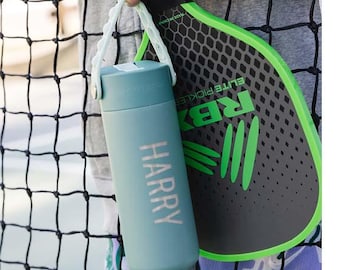Kids Sports Bottle with Custom Name | Pop-It Handle with Straw Sipper Cup|  Pickleball Sports-Ready, Leakproof & Perfect for Sensory Support
