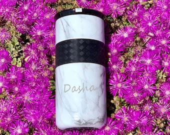 Personalized Stainless Steel Tumbler 16oz with Full CERAMIC Lid | Insulated Coffee Mug for 6hrs Hot | 18 hrs Cold