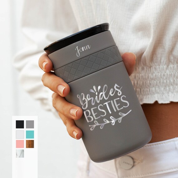 Personalized Tumbler Wedding Gift Insulated Stainless Steel Tumbler 12oz with CERAMIC Lid - 6hrs hot | 18 hrs cold | Brides Maid, Groom Gift