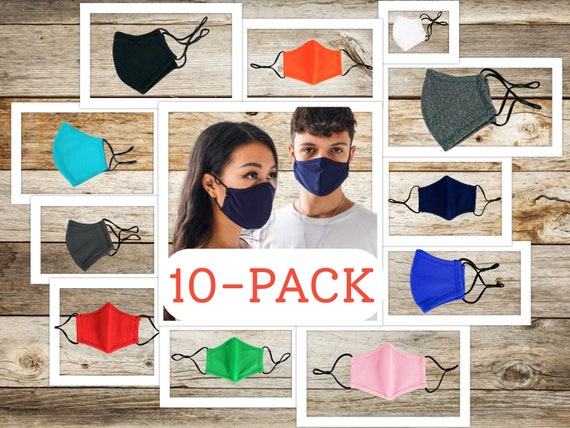 10-PACK Adult Anti-Fog Masks, Washable, Reusable, Basic Masks, 2-ply, 3D Fit, Filter Pocket, Adjustable Ear Loops - In Stock