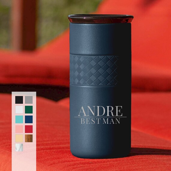 Personalized Wedding Gift Insulated Stainless Steel Coffee Tumbler 16oz with CERAMIC Lid - 6hrs hot | 18 hrs cold | Brides Maid, Groom Gift