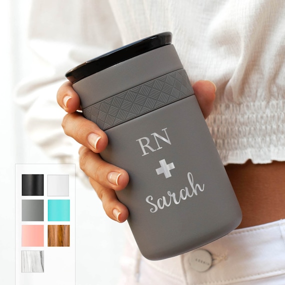 Gifts for Nurses Personalized Insulated Stainless Steel Coffee Tumbler 12oz with CERAMIC Lid - 6hrs hot |18 hrs cold | Coffee Lovers