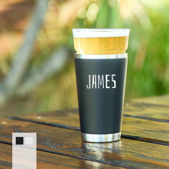 Personalized 16oz Pint Glass Drink-Ware | Insulated Stainless Steel Beer Cup | Premium Quality Hot or Cold Drink Pint | Gift for Fathers