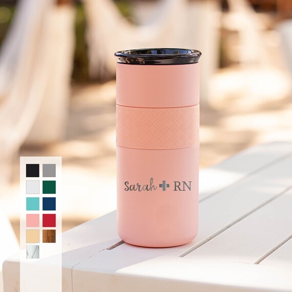 Personalized Nurse Gift Insulated Tumbler For Coffee Stainless Steel 16oz with CERAMIC Lid - 6hrs hot | 18 hrs cold | Custom Gifts for RN