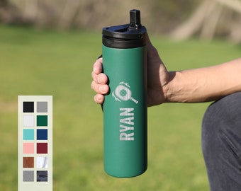 Personalized Pickleball Player Gifts Sports Water Bottle with Lid and Straw - Custom Laser Engraved Stainless Steel Insulated Sports Lid
