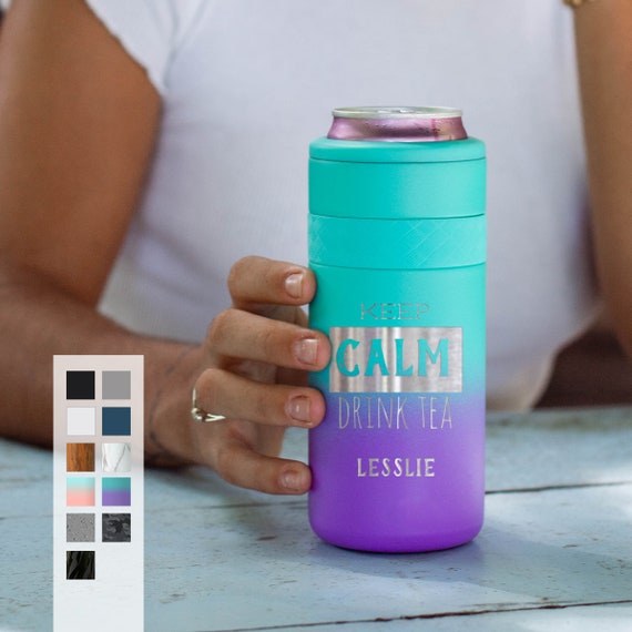 Personalized Stylish 12oz Skinny Can Cooler | Stainless Steel 12hrs Cold Iced Tea Can Cooler | Slim Can Holder | Soda or Beer Can Sleeve