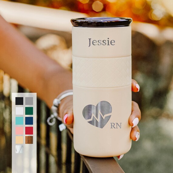 Personalized Nurse Gift Insulated Stainless Steel Coffee Tumbler 16oz with CERAMIC Lid - 6hrs hot | 18 hrs cold | Gifts for RN, Doctors