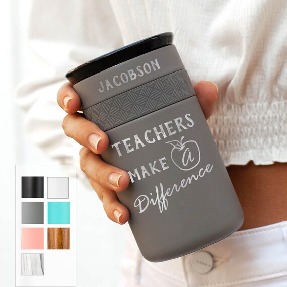 Custom Teacher Gift Stainless Steel Coffee Tumbler Personalized 12oz with CERAMIC Lid - 6hrs hot | 18 hrs cold | Best Gift for Coffee Lovers