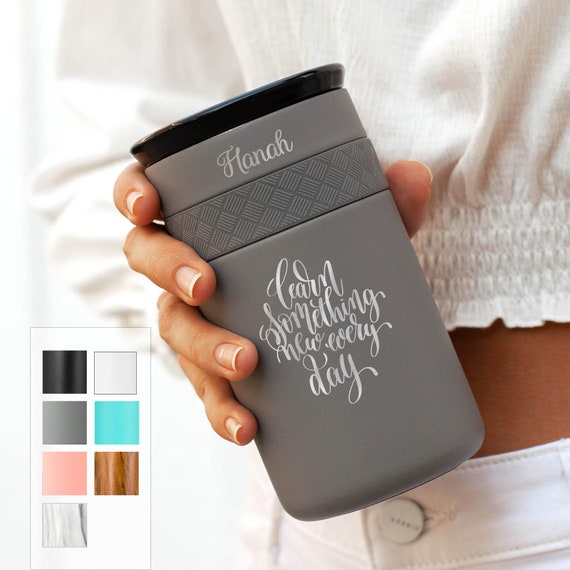Laser Engraved Tumbler | Teacher Personalized Coffee Tumbler 12oz with CERAMIC Lid | Best Gift for Coffee Lovers and Teachers