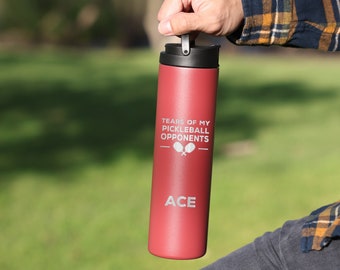 Personalized Pickleball Gifts Tumbler with Lid and Straw - Customized Laser Engraved Stainless Steel Water Bottle 20oz Insulated Sports Lid