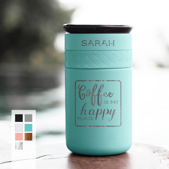 Personalize Tea Tumbler, Best Gift Insulated Stainless Steel Coffee Tumbler 12oz with CERAMIC Lid - 6hrs hot | 18 hrs cold