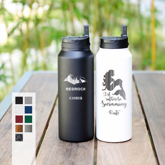 Personalized Water Bottle 32oz with Adjustable Strap | Sports Bottle with reusable Straws | Coffee Lover | Camping Water Bottle | FREE SHIP