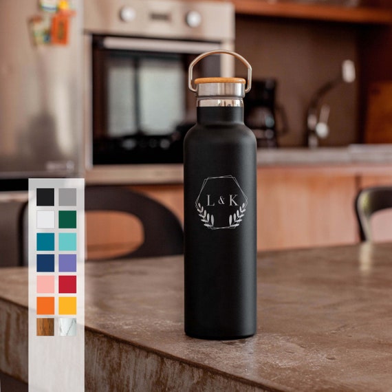 Customized Name Initials Personalized Insulated Stainless Steel Water Bottle - Monogram Laser Engraved 25oz Bottle
