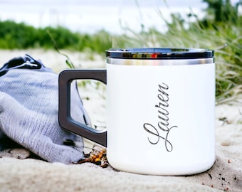Personalized 12oz Scratch Resistant Premium Coffee Mug | Food Grade BPA Free Summit Mug | NonSlip Bottom Coffee Mug with Lid | Birthday Gift