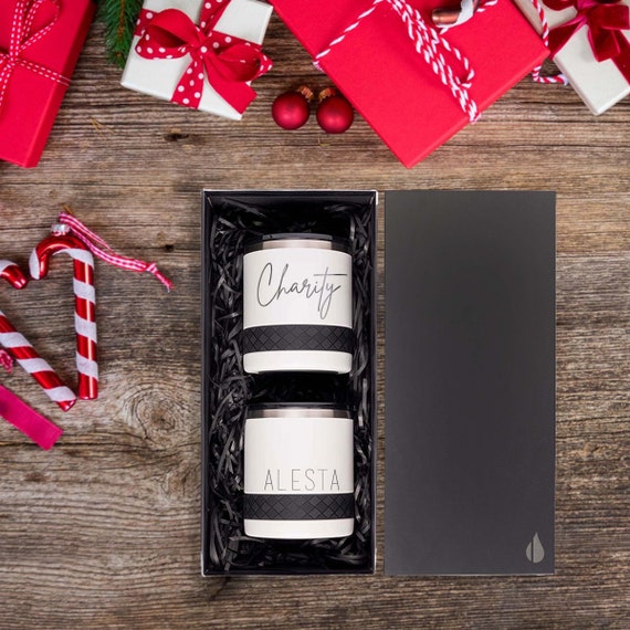Secret Santa Gift Set Mix and Match Personalized 12oz Rocks Lowball Tumbler Monogram Initial Print | Customized Name Initials in Set