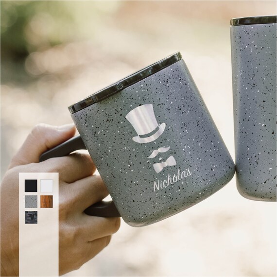 Customized 12oz Camp Mug for Weddings | Unique Personalized Gift for Couple | Groom & Bride's Name Engraved Mug | Coffee Cup w/ Durable Lid