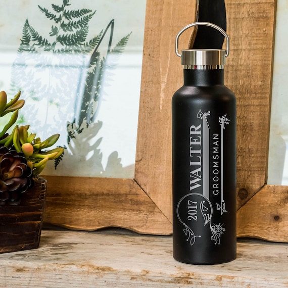 Vintage Wedding Party Gifts - Custom Engraved Bottle | Groomsmen and Bridesmaids Gifts | 14 Color Choices 25oz Insulated Sweat-Free Bottles