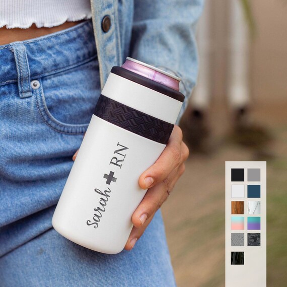Personalized Insulated Can Cooler for Nurse 12oz Summer Slim Can Sleeve for Beer & Seltzer | Stainless Steel RN Design Cocktails and Soda