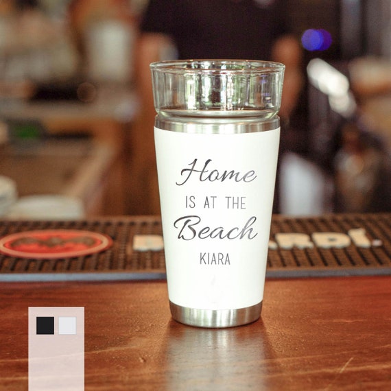 Personalized 16oz Beer Cup Perfect for Parties | Liquor Pint with Real Glass Interior Piece | Beach Party Beer Glass | Bachelor Party Gifts