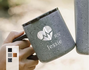 Custom Engraved 12oz Coffee Mug for Doctors and Nurses | Personalized Beer or Soda Camp Mug | HeartBeat Design Stainless Steel Mug with Lid