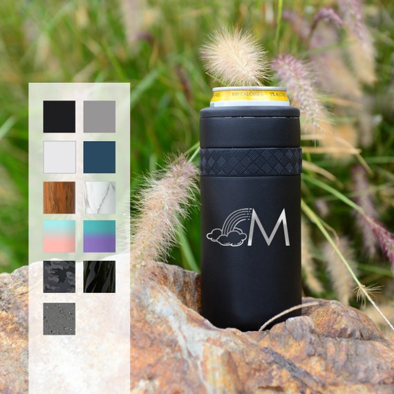 Personalized Can Cozie | Monogram Birthday Gift | Engraved 12oz Elemental Slim Can Cooler | Insulated Beverage Holder, Seltzer Can Cooler