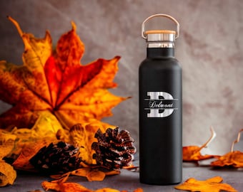 Personalized Monogram Initials Insulated 25oz Water Bottle - Laser Engraved Customized Name Initials | Best Gift For Engagement Party