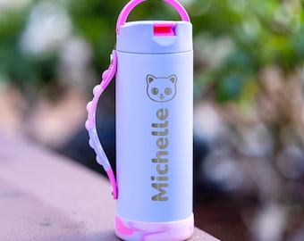 Personalized Water Bottle for Kids with Cute Animal and Names | Custom Back to School Gift | Kawaii Bottle for Daycare & Preschool