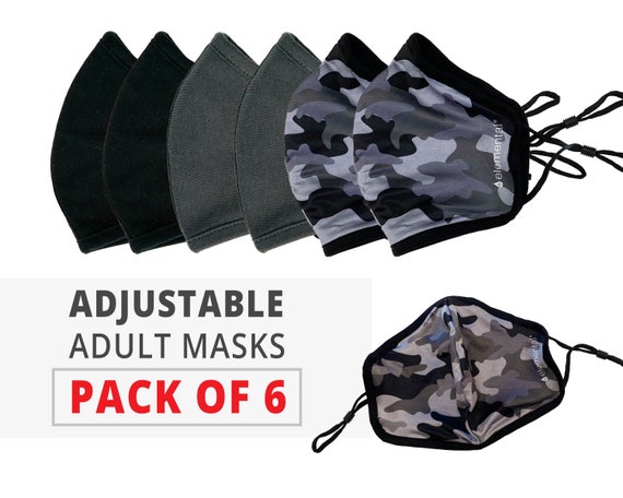 6 - Pack of Special Camo of Adult Masks with Adjustable Ear Loops, Filter Pocket, 2 Cotton Layers, Comfortable 3D Fit - In Stock