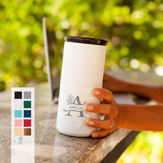 Personalized Insulated Stainless Steel Coffee Tumbler 16oz with CERAMIC Lid – Customized Letters Monogram | 6hrs hot 18hrs cold