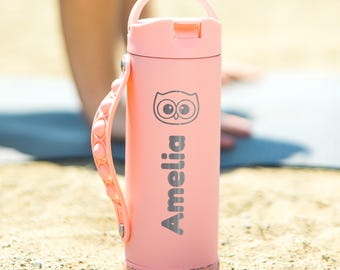 Kawaii Personalized Water Bottle for Kids with Cute Animal and Names | Custom Back to School Gift for Daycare & Preschool