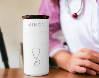 Personalized Doctor Tumbler, Insulated Stainless Steel Coffee Tumbler 16oz with CERAMIC Lid - 6hrs hot | 18 hrs cold | Gift for Nurse