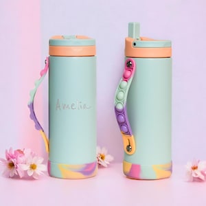 Personalized Bottle for Kids with Fun Iconic Pop Colors | Blank and Laser Engraved Name or Logo - Stainless Steel 14oz Water Bottles
