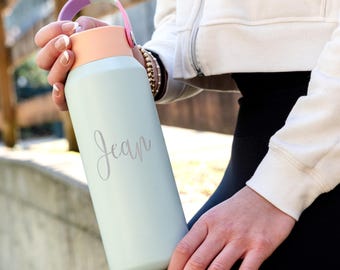 Personalized Sports Gift Bottle | Custom Name 40oz Stainless Steel Insulated Leakproof Straw Bottle | Fitness, Gym, School & Travel Gift