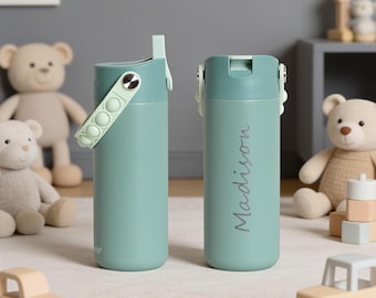 Personalized Kids Water Bottle with Pop-It Handle | Custom Name BPA-Free Leakproof Bottle | Back to School & Daycare Gift