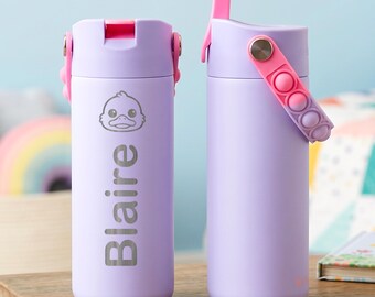 Kids Kawaii Bottles Back to School Gift for Daycare and Preschool Kids | Personalized Name and Cute Animal on a Stainless Steel Sipper Cup