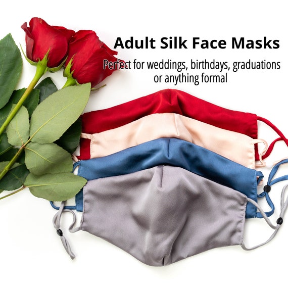 Silk Mask 3 Layers with Adjustable Silk Straps and Cotton Inner Side - Soft Face mask for Women and Teens - Wedding Masks