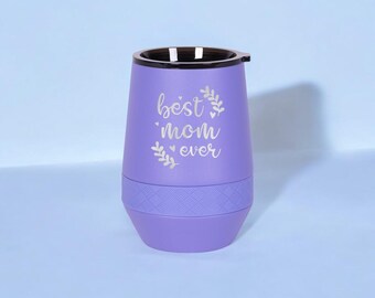 Best Mom Ever Stemless Insulated Wine Tumbler | Customized Laser Engraved Cup for Women |  Wedding, Birthday and Mother's Day Gift
