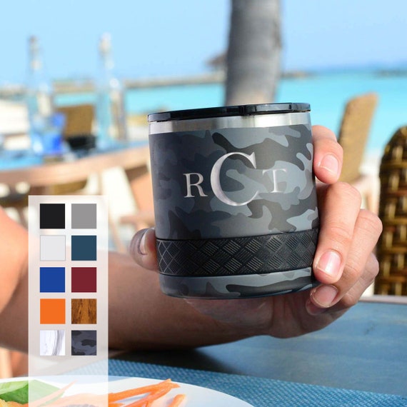 Personalized Insulated Rocks Tumbler | Monogram Initials 10oz Lowball Tumbler | Custom Letter Laser Engraved | Best Gift For Birthdays