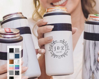 Personalized Wedding Gift 12oz Slim Can Cooler | Bride & Groom Gifts | Soft Drink Lovers | Couple Gift Can Sleeve| Bridal Shower Party Favor