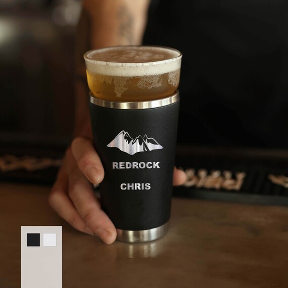 Personalized Stainless Steel 16oz Beer Pint Glassware | Engraved Name or Initials Beer Glass | Perfect for Bonfires, Beach Hangouts Beer Cup
