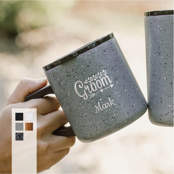 Personalized Wedding Gift 12oz Camp Mug | Stylish Bride & Groom Gift | Coffee Lover | Groomsmen Gift Mug| Insulated Stainless Steel Camp Mug