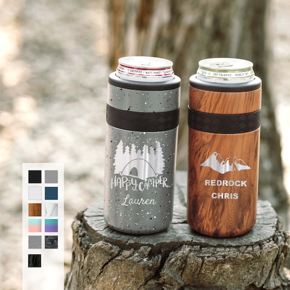 Best Camping Gift Personalized Can Cooler | Engraved 12oz Elemental Slim Can Cooler | Insulated Beverage Holder, Seltzer Can Cooler