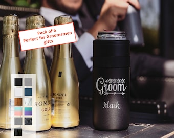Personalized Can Cooler Groomsmen Party Gifts Pack of 6 | 12oz Skinny Can Cooler  | Custom Engraved Can Holder |  Non-Slip Bottom