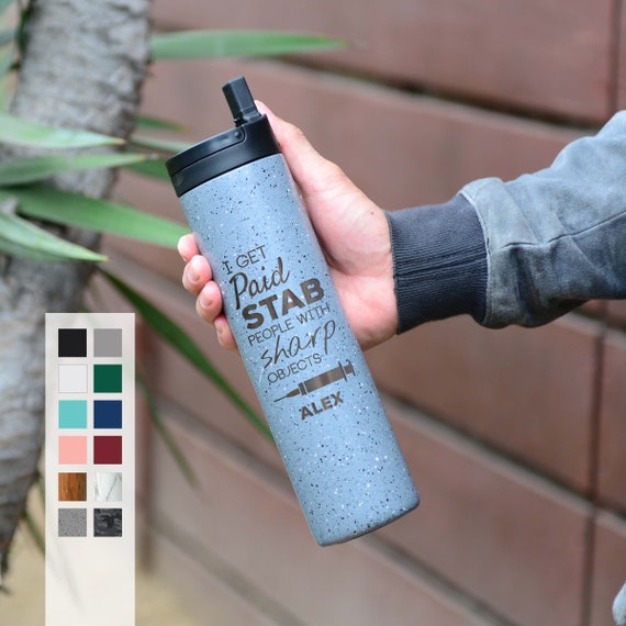 Custom Engraved RN Design with Personalized Name Insulated Stainless Steel 20oz Sports Lid Water Bottle | Nurse and Doctor Gifts