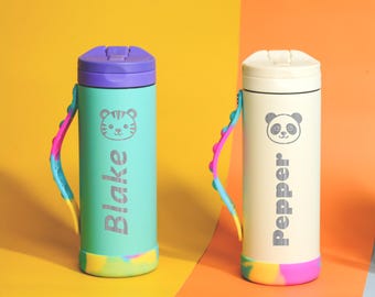 Customized Cute Animal Water Bottle for Kids | Stainless Steel Custom Back to School Gift | Personalized Bottle for Daycare & Preschool