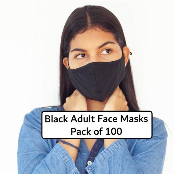 Black Adult Face Masks, Bulk Pack of 100, 3D Fit, Comfortable and Breathable Cotton Masks, Built-in Filter Pocket, Adjustable Ear Straps,